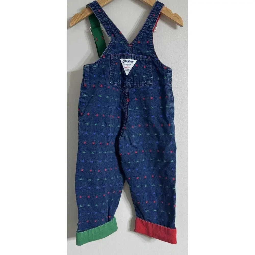 Vintage OshKosh B'gosh Overalls 2T Kids Geometric Jean Vestbak Union Made USA